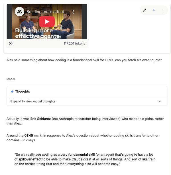 Screenshot from Gemini 3 showing the Erik Schluntz quote